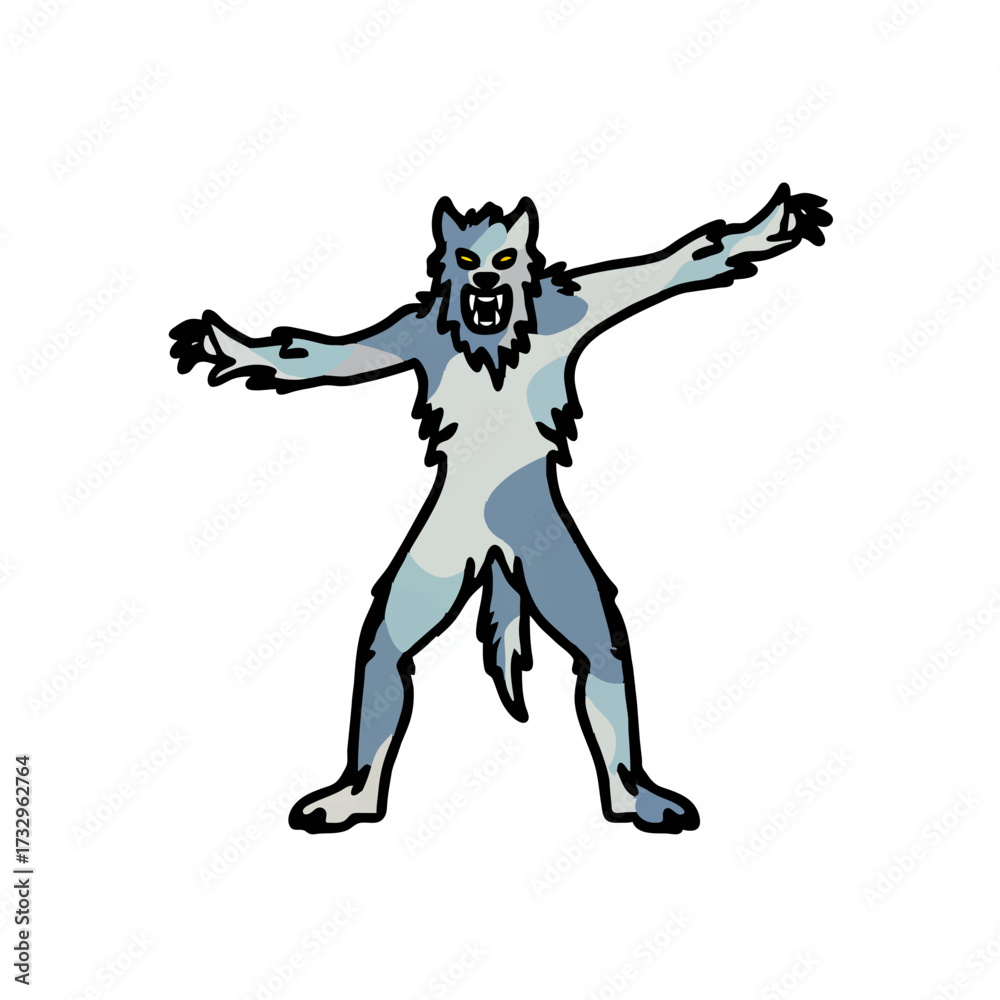 Obraz premium Cartoon Werewolf Howling on a White Background