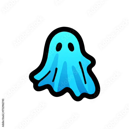 Blue Cartoon Ghost Floating on White Background

