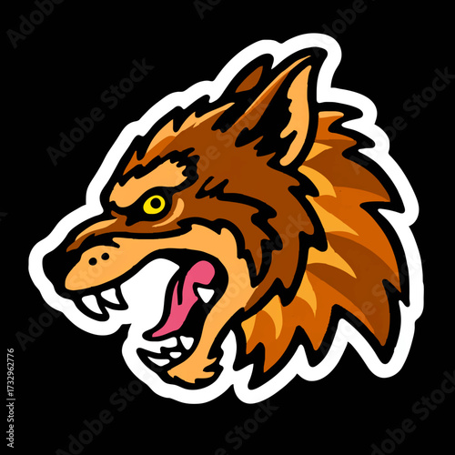Cartoon Wolf Head Growling Fiercely

