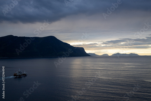 A lonely boat in the Norwegian sea, close to Alesund