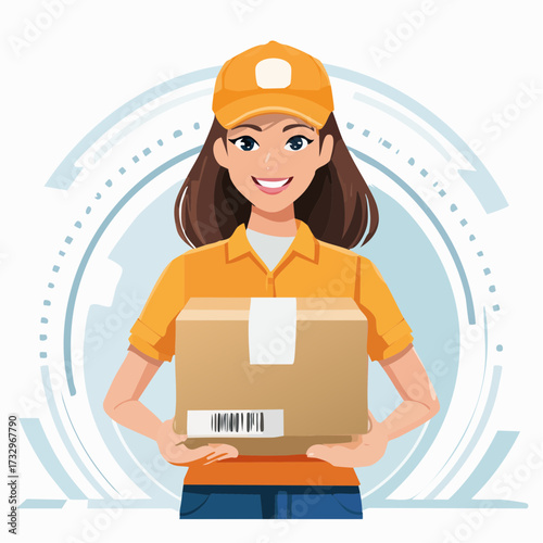 Illustration of a delivery person holding a package, symbolizing efficient logistics and timely shipping services.