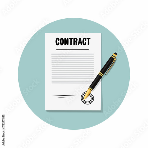 Illustration of a signed contract with a black pen resting on it, symbolizing agreement or commitment in business.