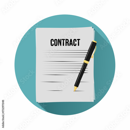 Illustration of a signed contract with a black pen resting on it, symbolizing agreement or commitment in business.