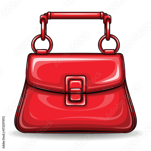 Stylish glossy red handbag with a top handle and a metallic clasp.