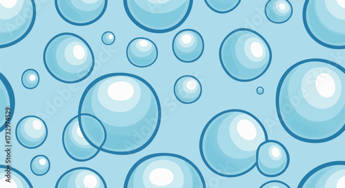 Seamless background with glossy blue bubbles on a light blue background. An illustration of a bubbly surface in a playful style