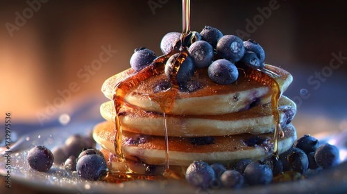 Blueberry pancakes with syrup