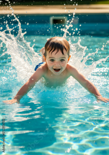 Wallpaper Mural Little Child Diving in Swimming Pool Torontodigital.ca