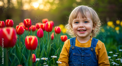 Wallpaper Mural  Little Child Enjoying Spring Flowers in Garden Torontodigital.ca