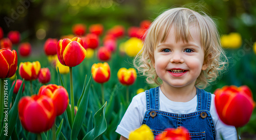 Wallpaper Mural  Little Child Enjoying Spring Flowers in Garden Torontodigital.ca