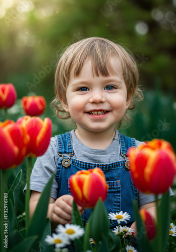 Wallpaper Mural  Little Child Enjoying Spring Flowers in Garden Torontodigital.ca