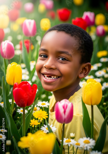 Wallpaper Mural  Little Child Enjoying Spring Flowers in Garden Torontodigital.ca