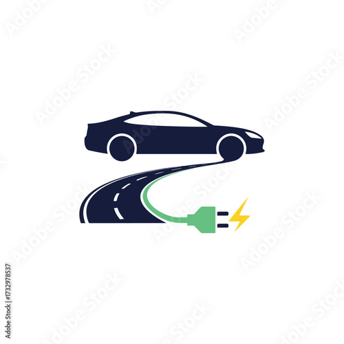Electric Car Plug-in Icon – Flat Modern Vehicle Vector