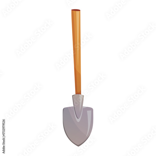 A shovel with a wooden handle, isolated on a white background, ready for digging
