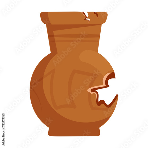 Broken Ancient Clay Pot - Antique Ceramic Vase with Damage, Archaeological Artifact