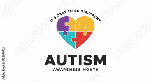 Autism awareness month with colorful puzzle heart encouraging acceptance and support