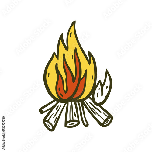 Illustration of a campfire with burning logs and flames, symbolizing warmth and outdoor adventure