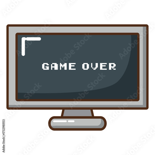 Retro video game screen displaying the text GAME OVER in pixelated font, a classic arcade ending