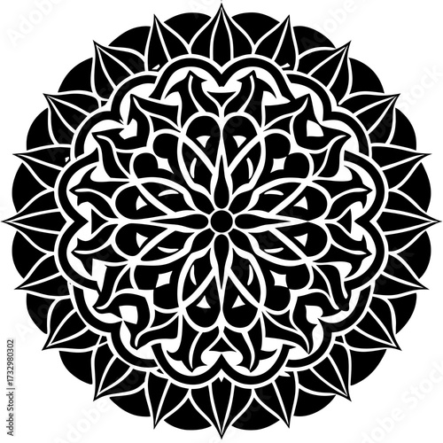 Silhouettes of an Elaborate and Symmetrical Mandala Pattern, Intricate Design