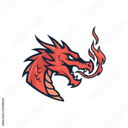 Red Dragon Head Breathing Fire Fiercely

