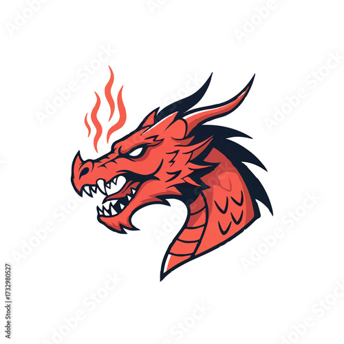Red Dragon Head Breathing Fire Fiercely

