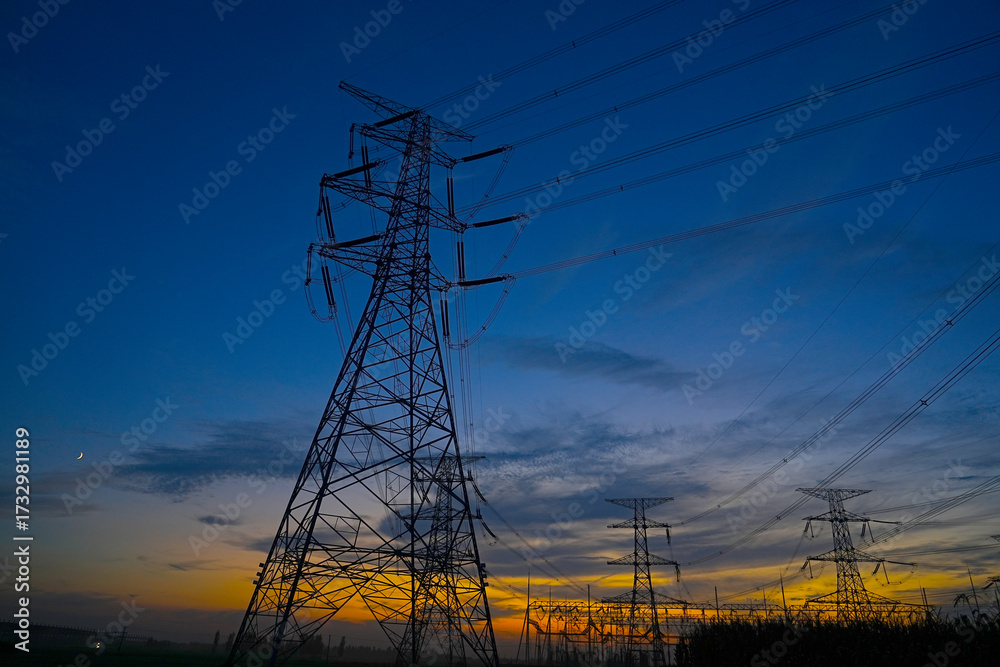 Fototapeta premium The power supply facilities of contour in the evening