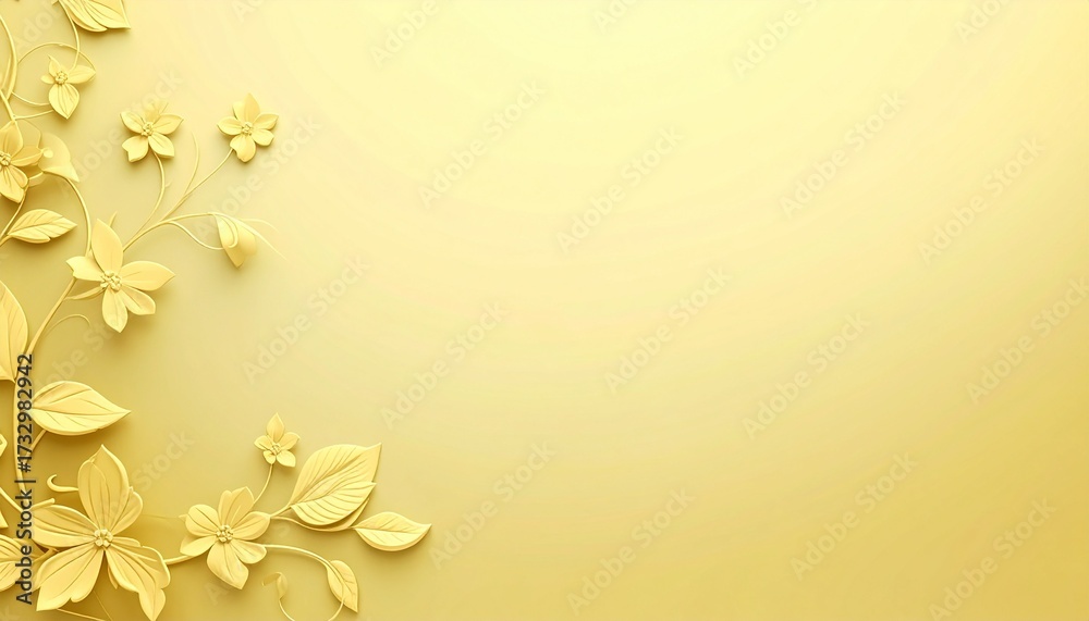 Naklejka premium A beautiful pale yellow background with embossed floral and leaf design elements on the lower left corner
