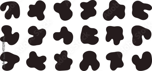 Amorphous dark grey shapes on white background abstract blobs