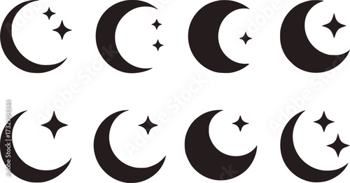 Crescent moons and sparkling stars sparkle night