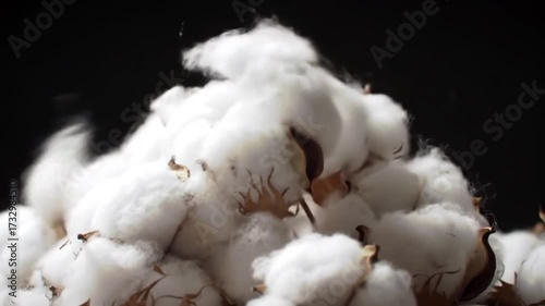 Macro Shot of Cotton Fibers Piling Up Slowly Showing The Organic Texture with Dark Background Agriculture and Textile Industries and  Materials Close Up with White Tone Fibers