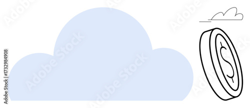 Blue cloud with outlined dollar coin indicating cost efficiency, digital economy, and online savings. Ideal for finance, technology, economy, cloud systems, SaaS cost optimization fintech. Simple