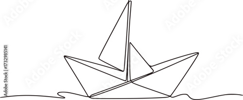 Simple paper boat sailing on wavy water origami waves