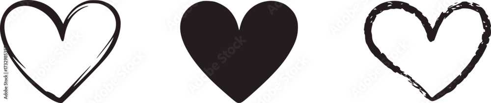 Fototapeta premium Three dark hearts varied styles love symbol