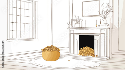 Cozy Room with Fireplace and Pot Painting