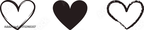 Three dark hearts varied styles love symbol
