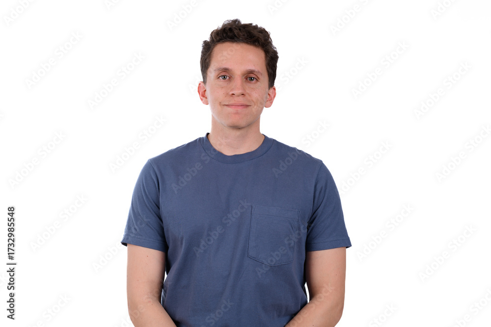 Fototapeta premium calm man with blue shirt on white background
