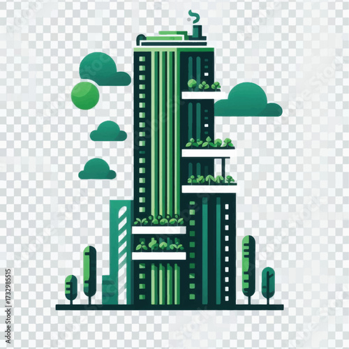 Modern Green Building with Vertical Gardens and Sustainable Design.