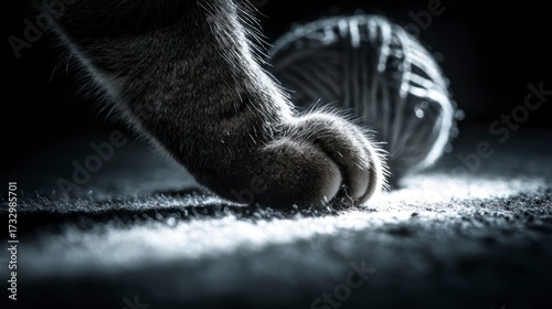 Cat paw exploring dark surface