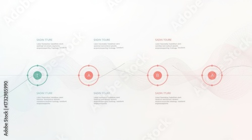 Conceptual infographic design representing a business timeline or strategic roadmap with four sequential steps on a modern wavy background