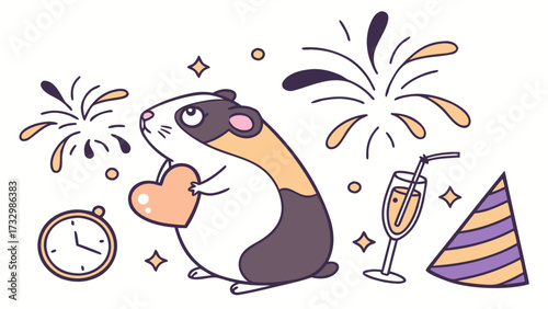 SVG art: A Bashful Guinea pig in a New Year's Eve/Day vibe with holding a heart, tinted with New Beginnings tones