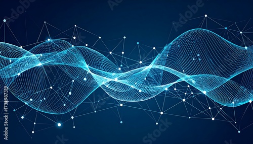 Abstract wave design with glowing lines and dots