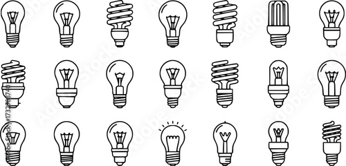 Editable vector pack of bulb line icons.
