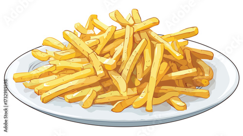 Delicious Crunchy French Fries Plate Flat Vector Style Image