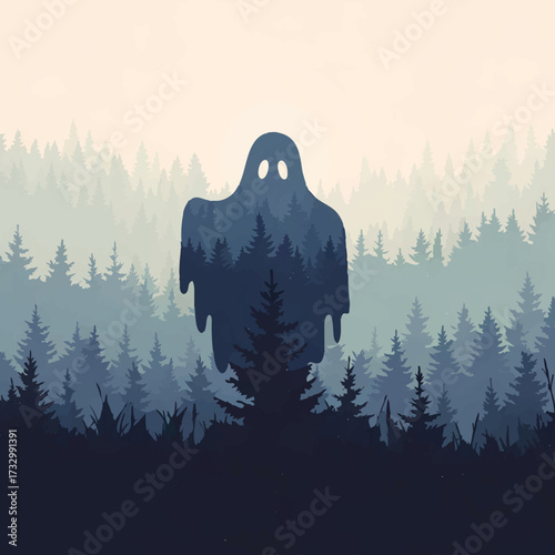 Ghost emerges from the forest in mysterious landscape

