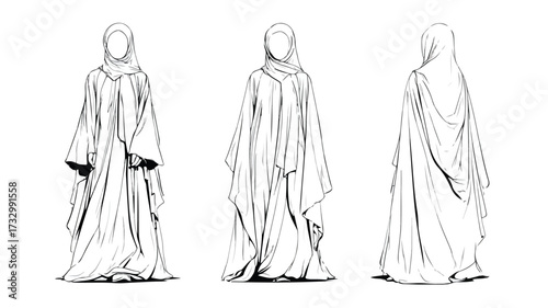 Elegant Muslim Woman Standing in Abaya Vector Illustration