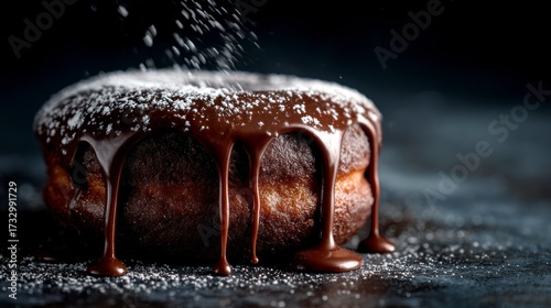 Chocolate donut with powdered sugar