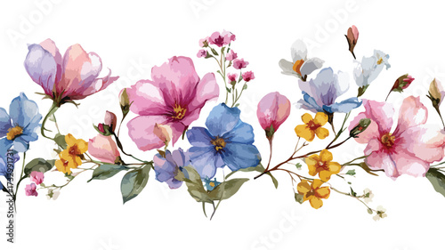 Exquisite Watercolor Floral Border with Winding Vines Seamless Pattern Design