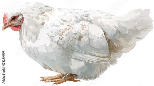 Elegant White Backyard Chicken Vector Illustration