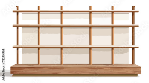 Modern Empty Retail Display Rack with Shelves and Wood for Store Merchandising