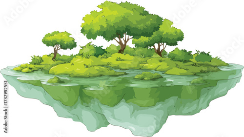 Serene Floating Green Island Vector Illustration for Creative Projects