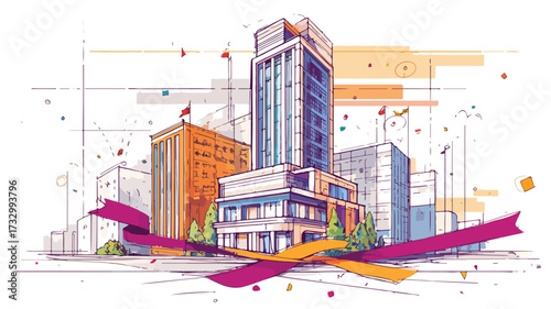 Grand Opening Ceremony Vector Illustration with M Element